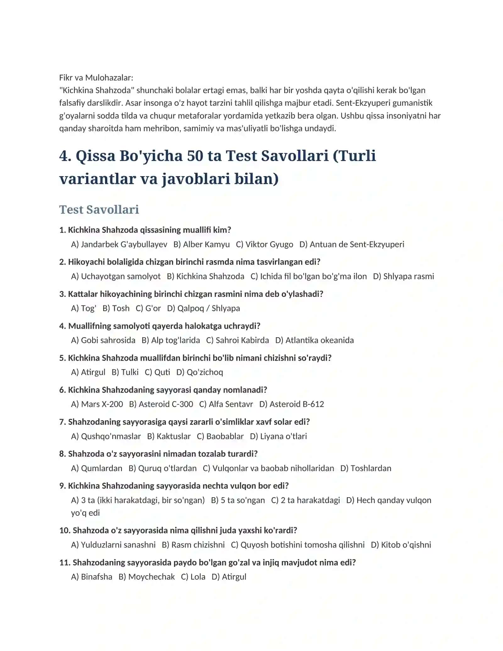 "Kichkina Shahzoda" Qissasi Tahlili 3