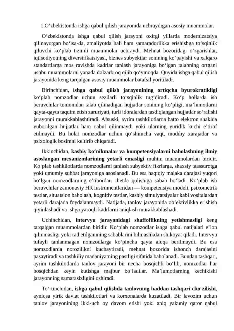 Ishga qabul qilish jarayonidagi muammolar va ularning yechimlari 3