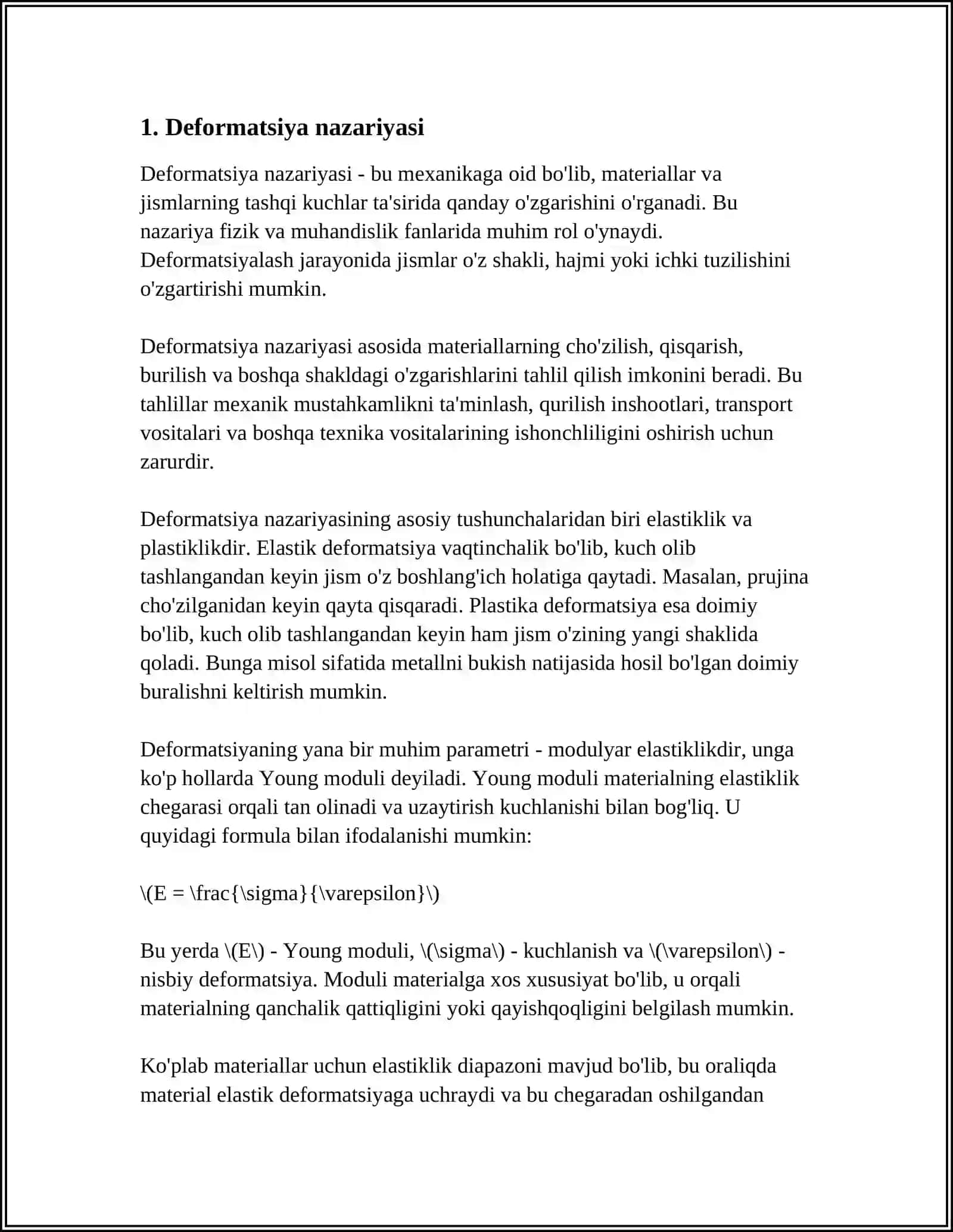 DEFORMATSIYA VA KUCHLANISH TAHLILIDA HISOB TATBIQLARI 3