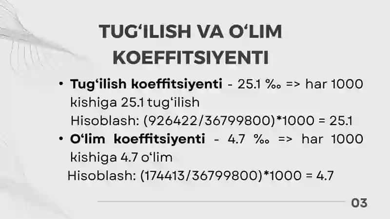 TUG‘ILISH VA O‘LIM KOEFFITSIYENTI 3