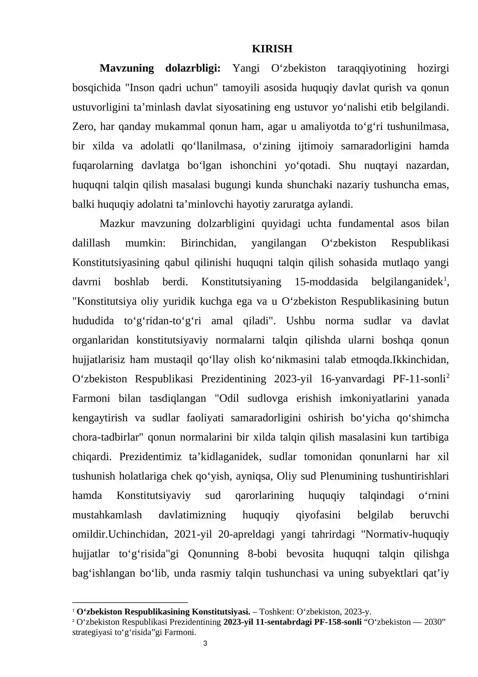 Huquqni talqin qilish tushunchasi va shakllari kurs ishi 3