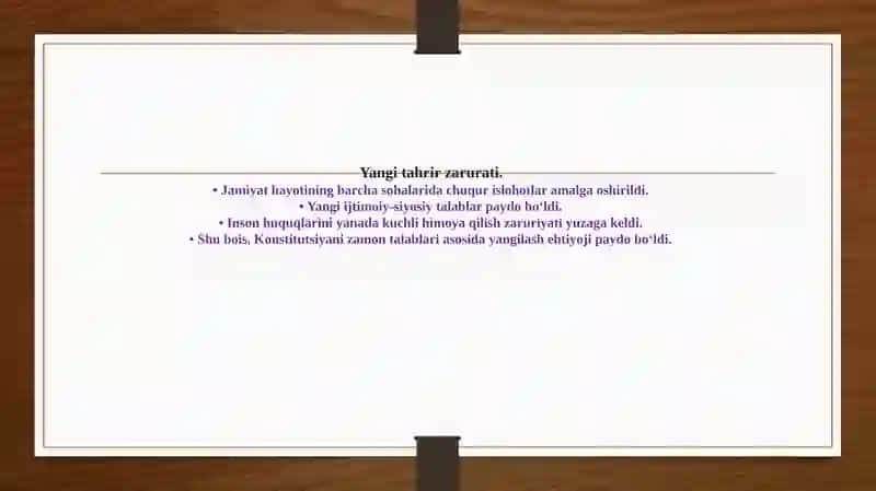 Yangi tahrirdagi O‘zbekiston Respublikasi Konstitutsiyasining mazmun-mohiyati va qabul qilinish bosqichlari 3