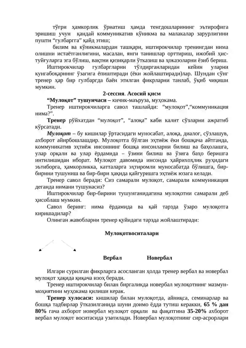 “МУЛОҚОТ КЎНИКМАЛАРИ”ТРЕНИНГ ДАСТУРИ 3