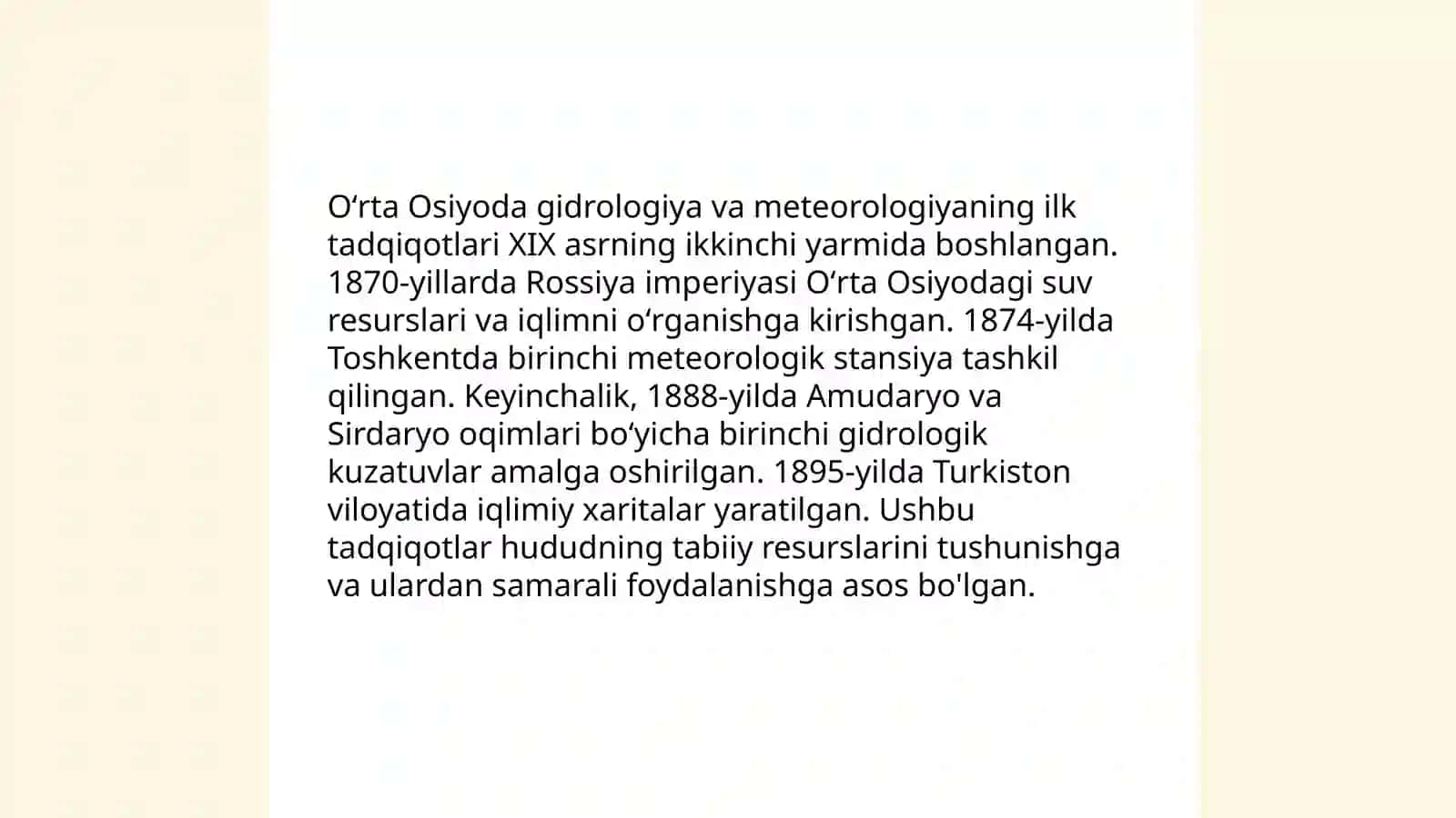 Õrta Osiyoda gidralogiya ga meteorologiyaning rivojlanish tarixi 3
