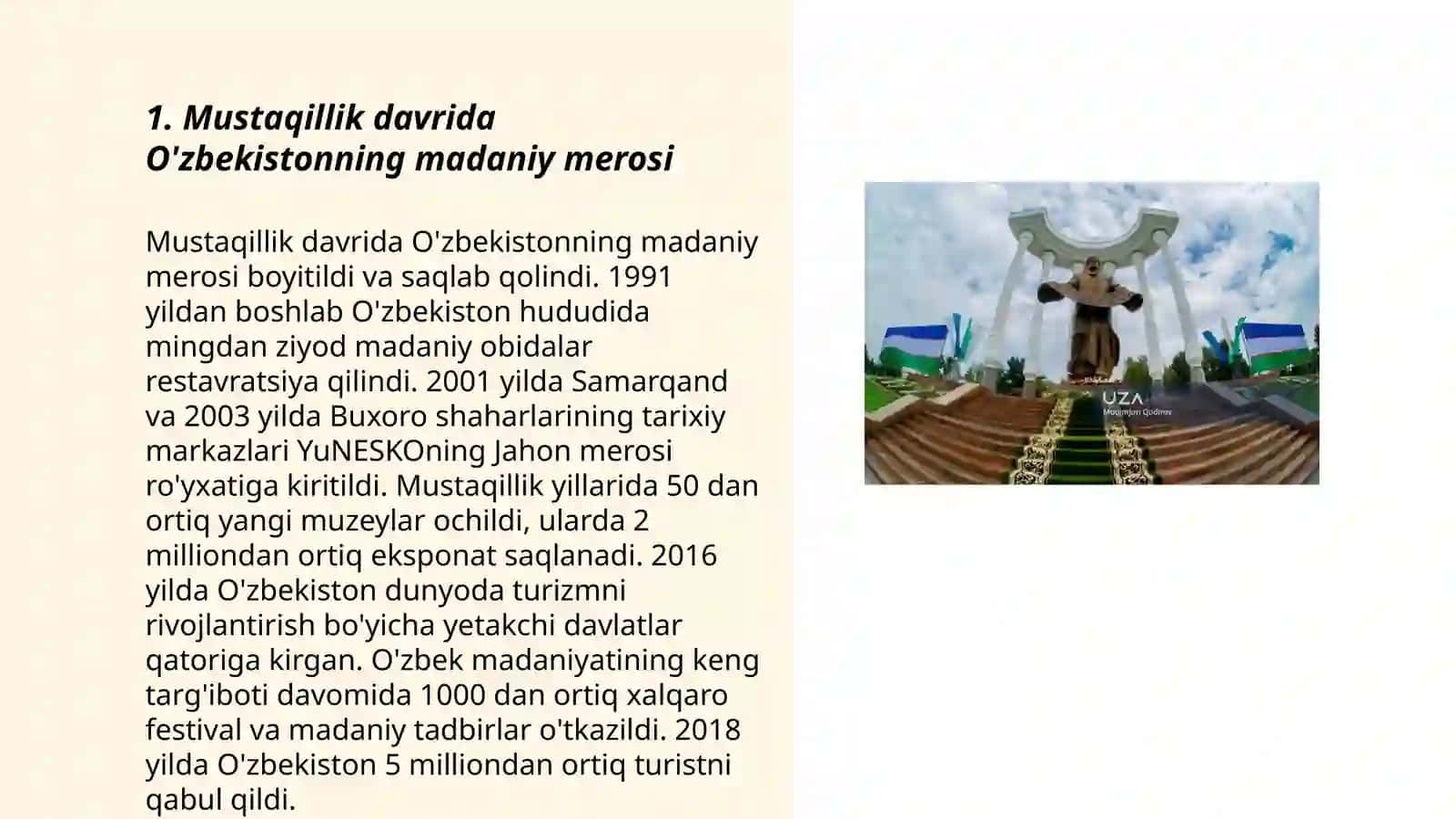 Mustaqillik yillarida O'zbekistonda ma'naviy va madaniy taraqqiyot 3