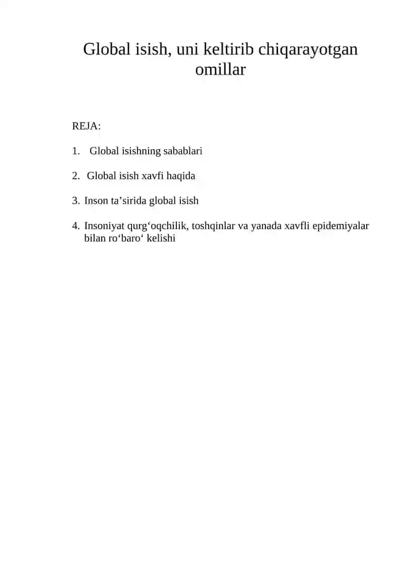 Global isish, uni keltirib chiqarayotgan omillar 3