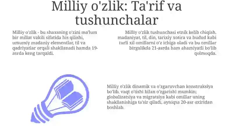 Milliy xususiyatni shakillantirishga tasir etuvchi omillar 5 ta davlatni yashash joyi va tarixi 3