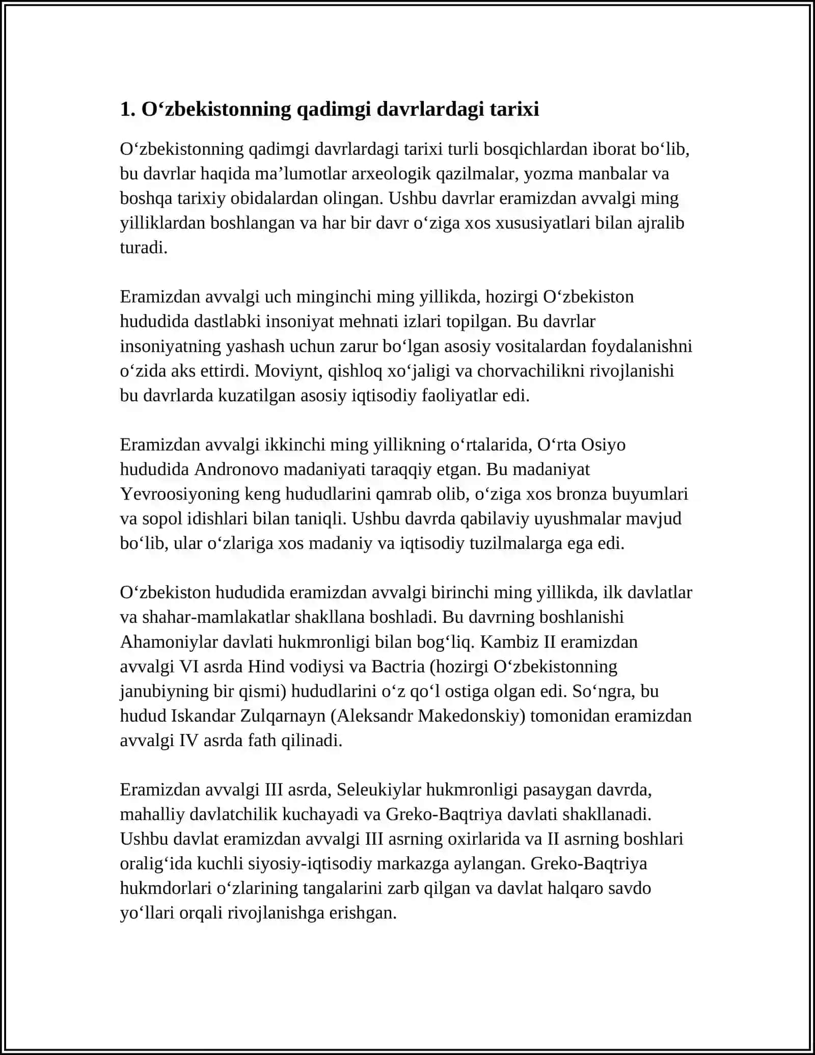 MUSTAQIL ISH Mavzu: OZBEKSTON TARIXI HAQIDA 3