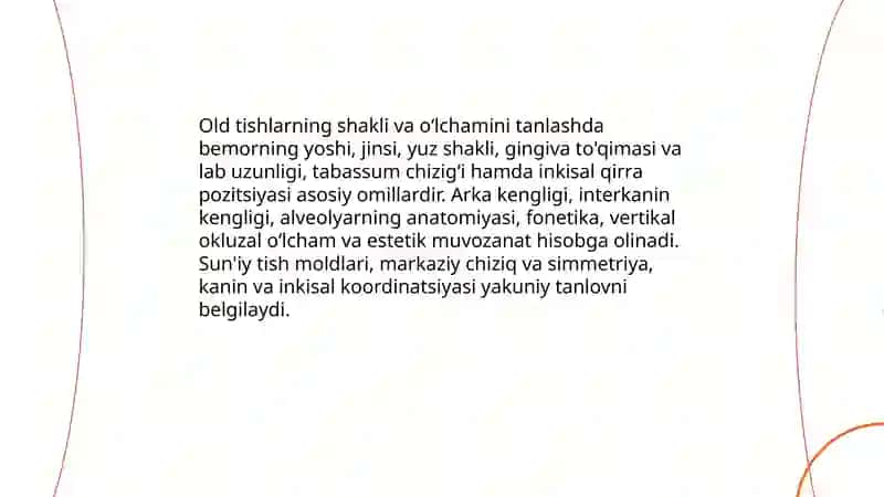Sun'iy tishlarni tanlash.Sun'iy tishlarni terishdagi anatamik moʻjjallar 3