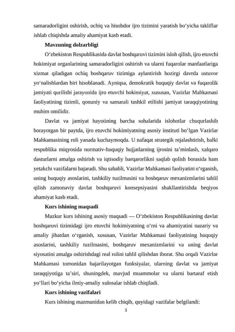 Vazirlar mahkamasining ijro etuvchi hokimyat tizimidagi roli 3