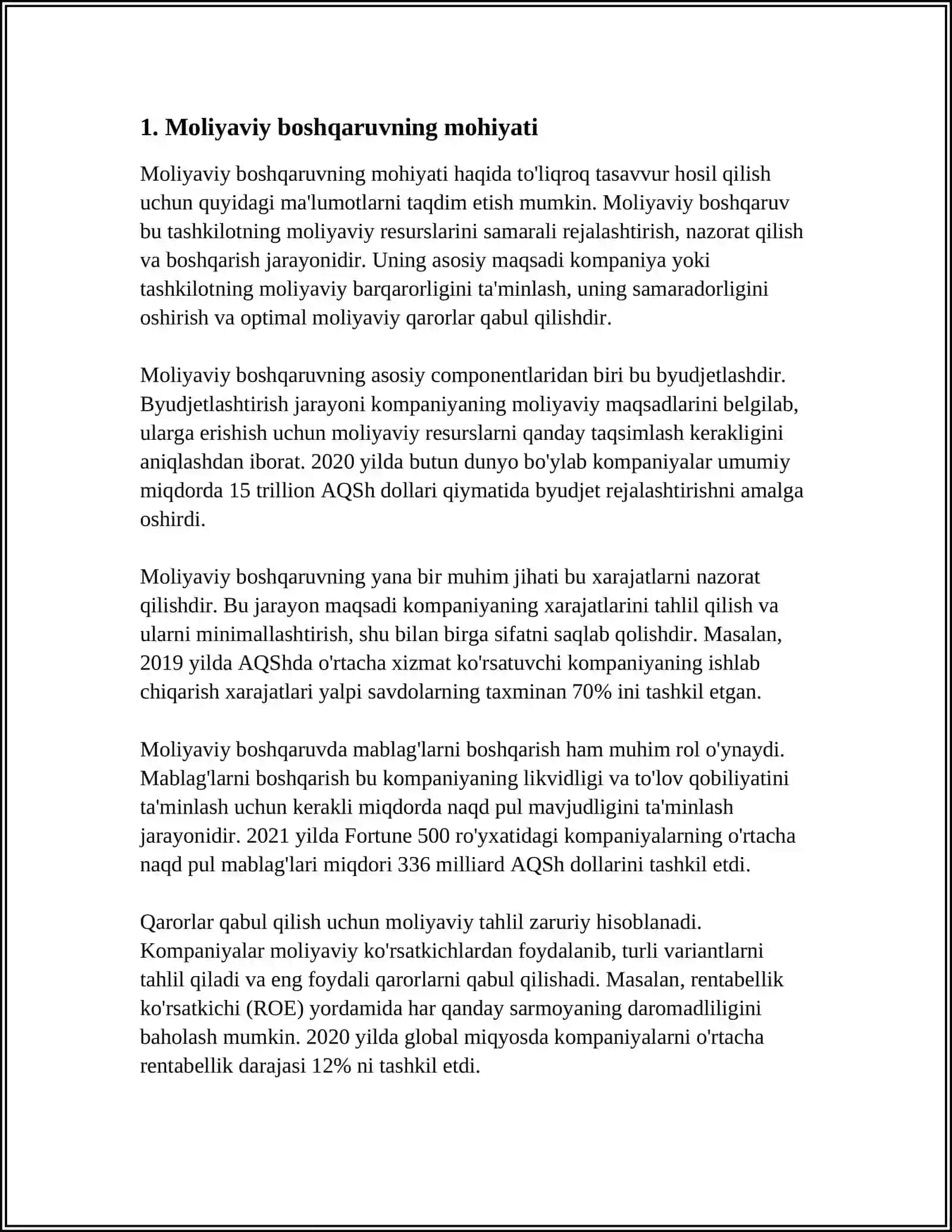 Moliyani boshqarishning Mohiyati, Zarurigi va Ahamiyati 3