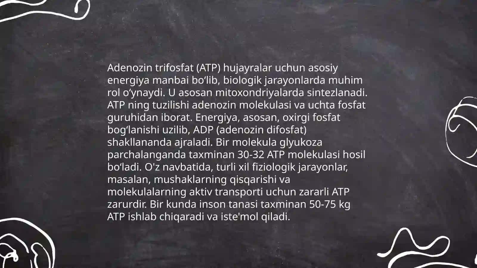 Metabolizm jarayonida energiya hosil bo'lishi va sarflanishi 3