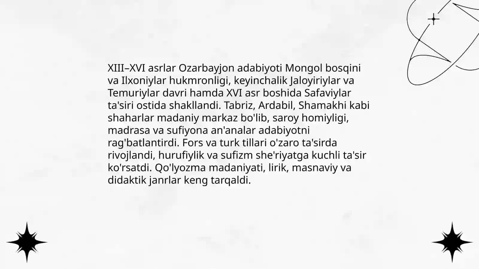 O'rta asrlar Ozarbayjon adabiyoti (XIII-XVI asrlar) 3