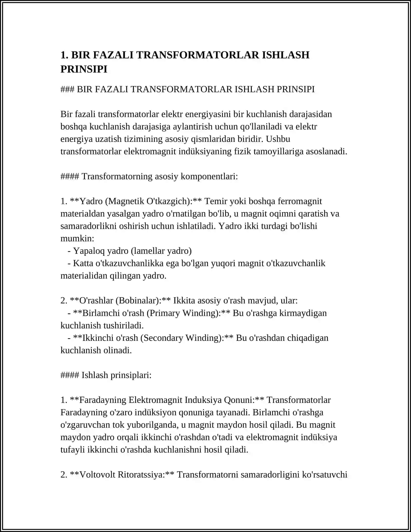 BIR FAZALI TRANSFORMATORLARNI TEKSHIRISH 3