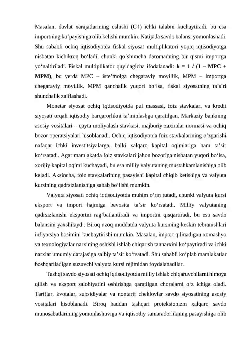 Ochiq iqtisodiyot sharoitida makroiqtisodiy siyosati 3