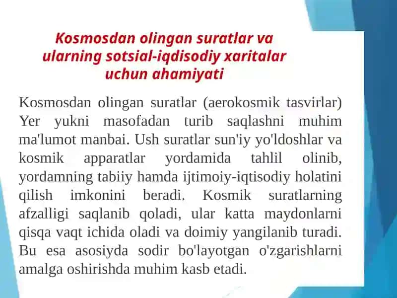 Kosmosdan olingan suratlar va ularning sotsial-iqtisodiy xaritalar uchun ahamiyati 3