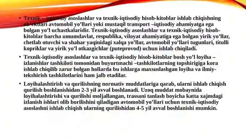 Avtomobil yo’llarini qurish va rekonstruksiya qilishning bosh va regional sxemalari 3