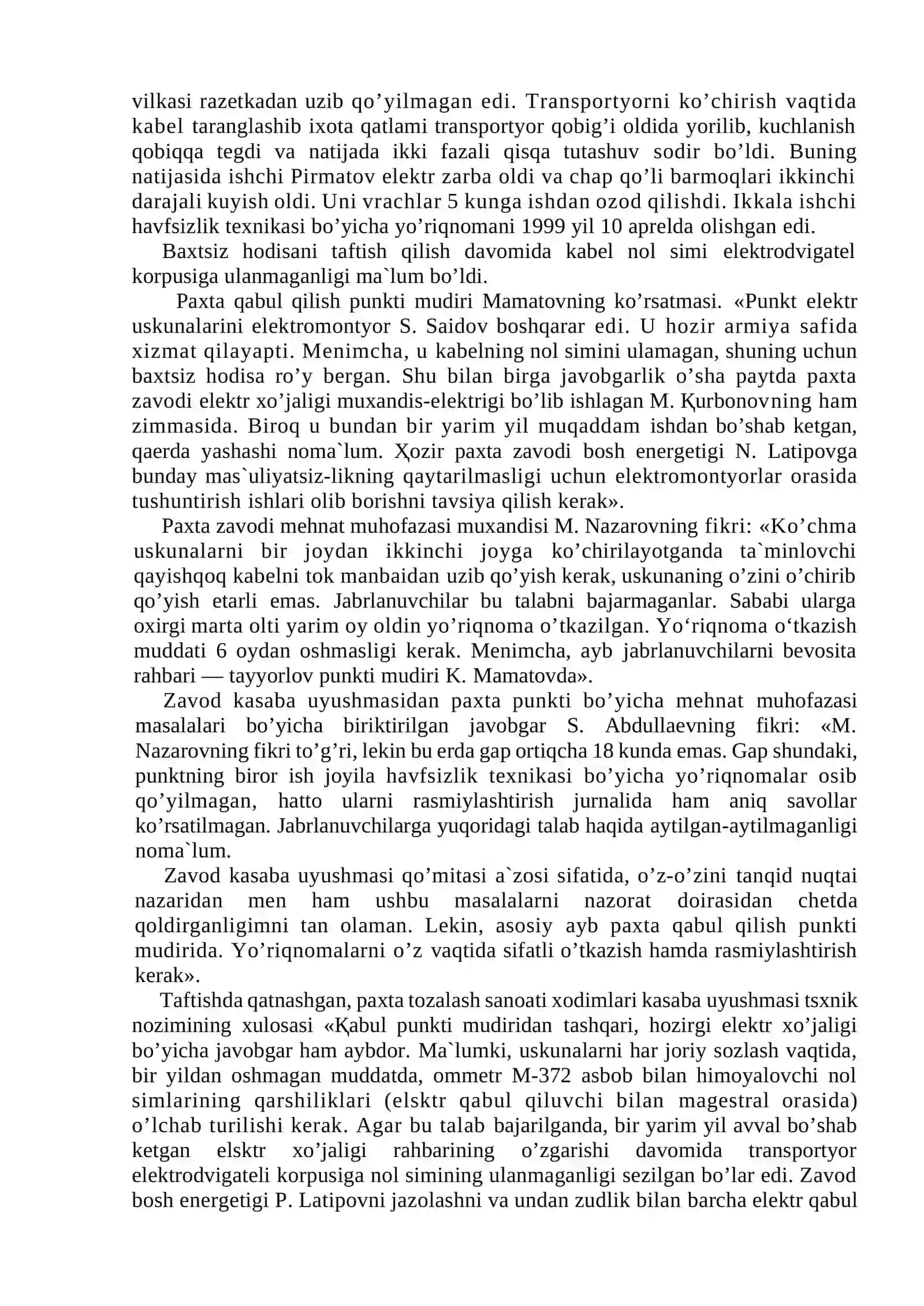 Ishlab chiqarishda baxtsiz va ishlovchilar sog’lig’iga zarar keltiruvchi boshqa hodisalarni taftish qilish va kerakli hujjatlarni rasmiylashtirish 3