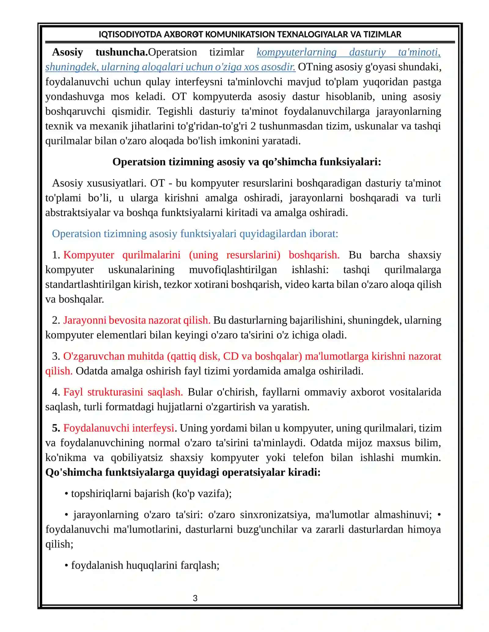 Zamonaviy operatsion tizimlar taxlili 3