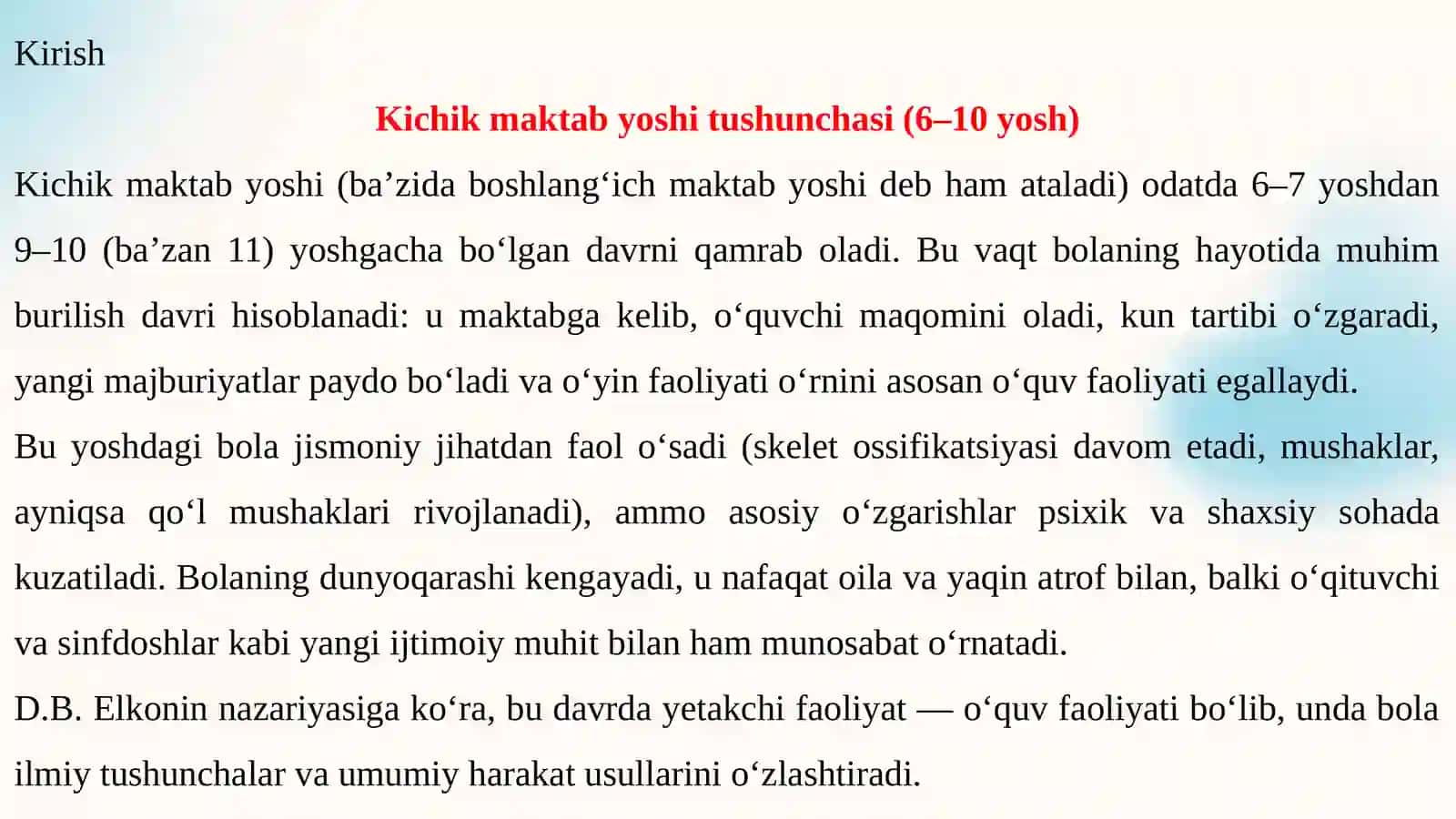 KICHIK MAKTAB YOSHIDA BOLA SHAXSINING RIVOJLANISH XUSUSIYATLARI 3
