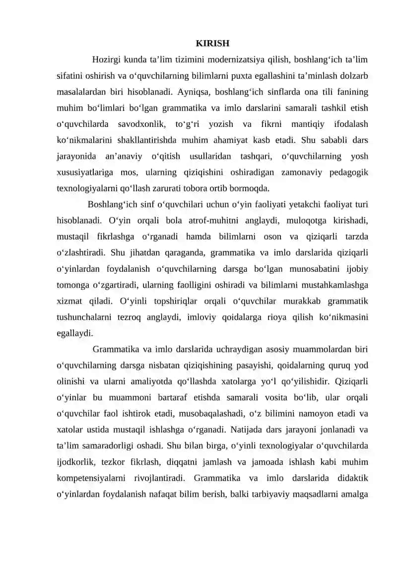 BOSHLANG‘ICH SINF GRAMMATIKA VA IMLO DARSLARIDA QIZIQARLI O‘YINLARDAN FOYDALANISH 3
