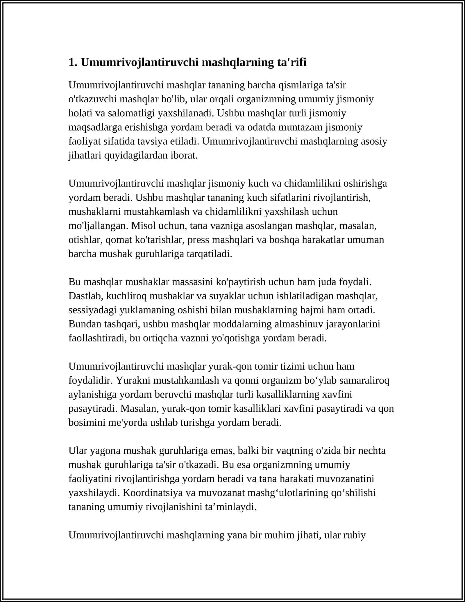 MUSTAQIL ISH Mavzu: UMUMRIVOJLANTIRUVCHI MASHQLARNI O'RGATISH USLUBLARI 3