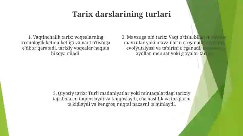 Tarix Darslarini Turlari Va Rejalashtirilishi 3