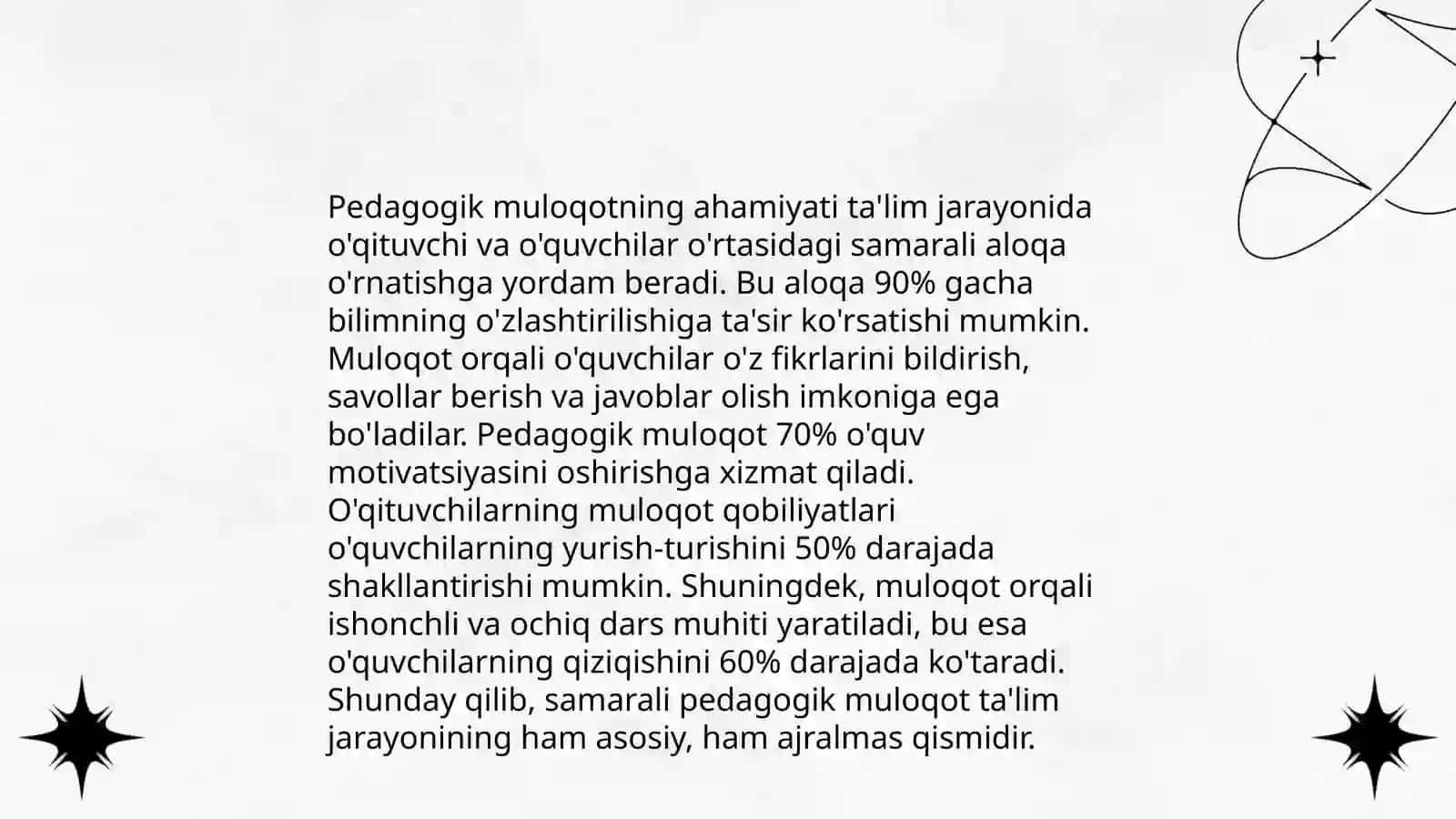 Pedagogik muloqot òqituvchining ijodiy faoliyatini va tashabbuskorligini namoyon etuvchi xususiyat 3