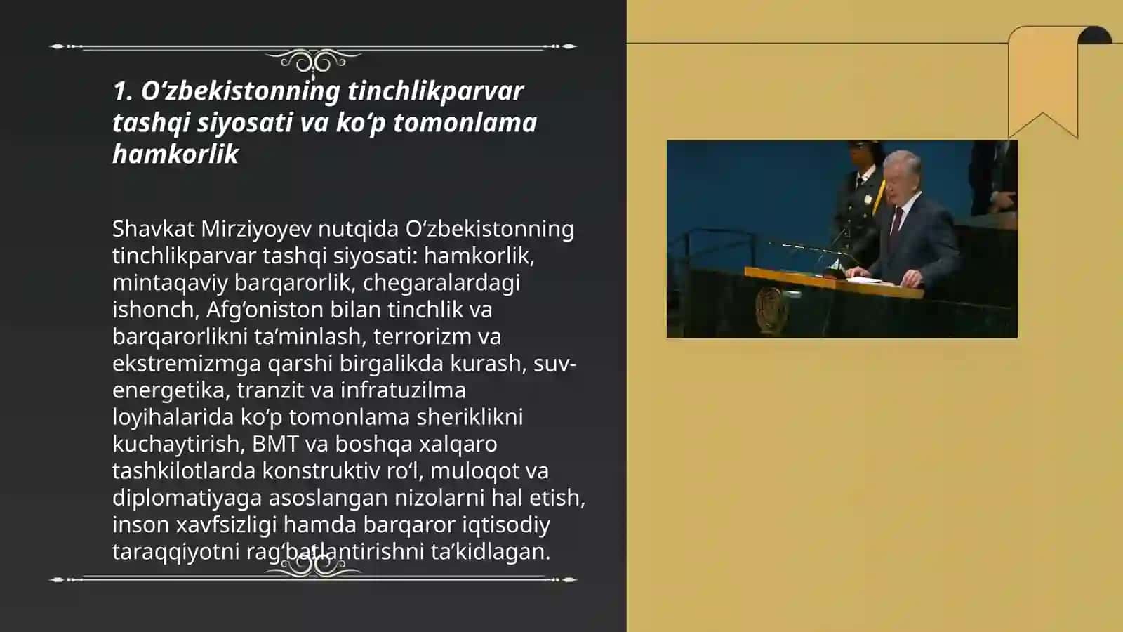 O‘zbekiston Respublikasi Prezidenti Shavkat Mirziyoyevning Birlashgan Millatlar Tashkiloti Bosh Assambleyasining 80-sessiyasidagi nutqi 3