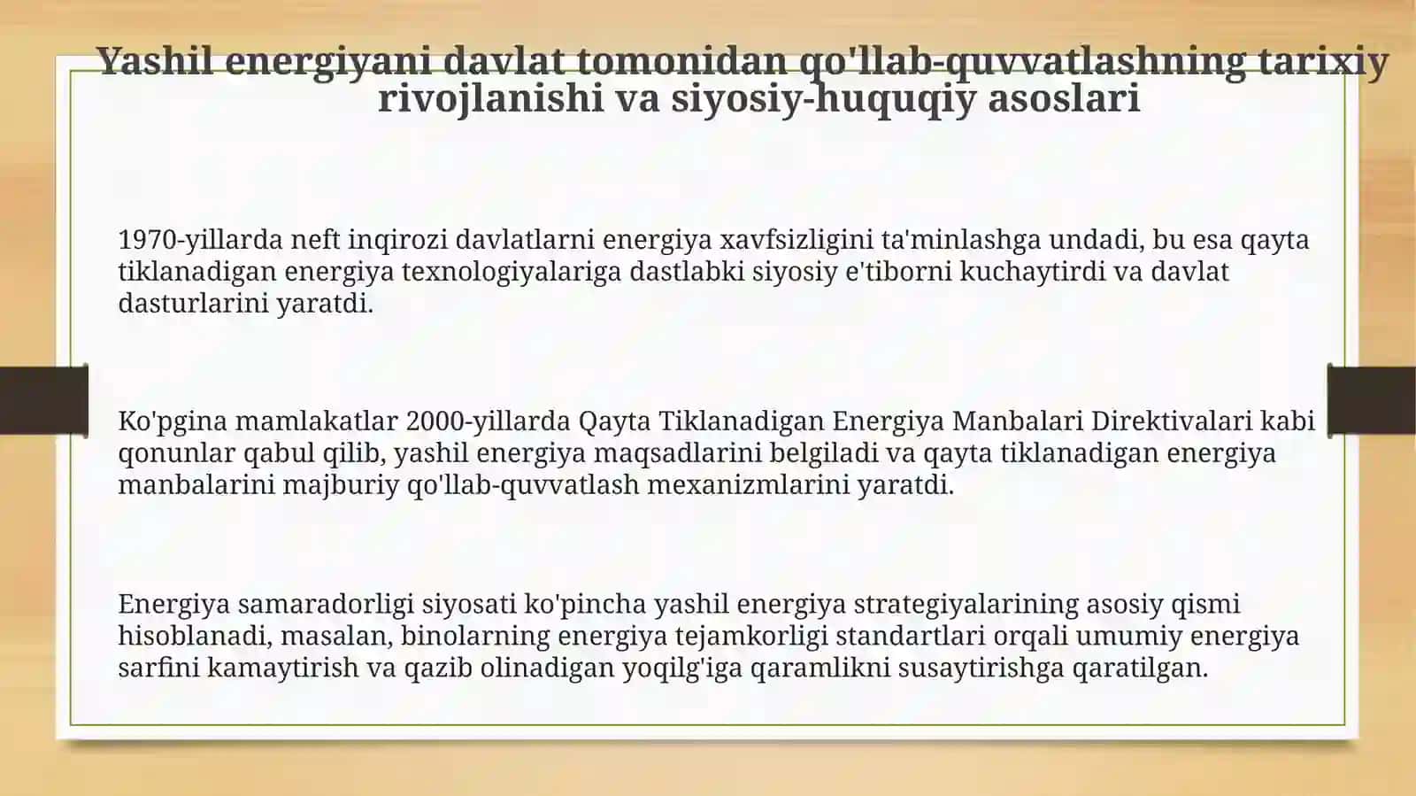 Yashil energiyani davlat tomonidan qo'llab-quvvatlashning xorijiy tajribasi: Asosiy mexanizmlar va yondashuvlar 3
