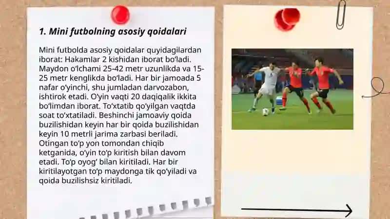 Mini futbol o'yini qoidalarini o'rgatish 3