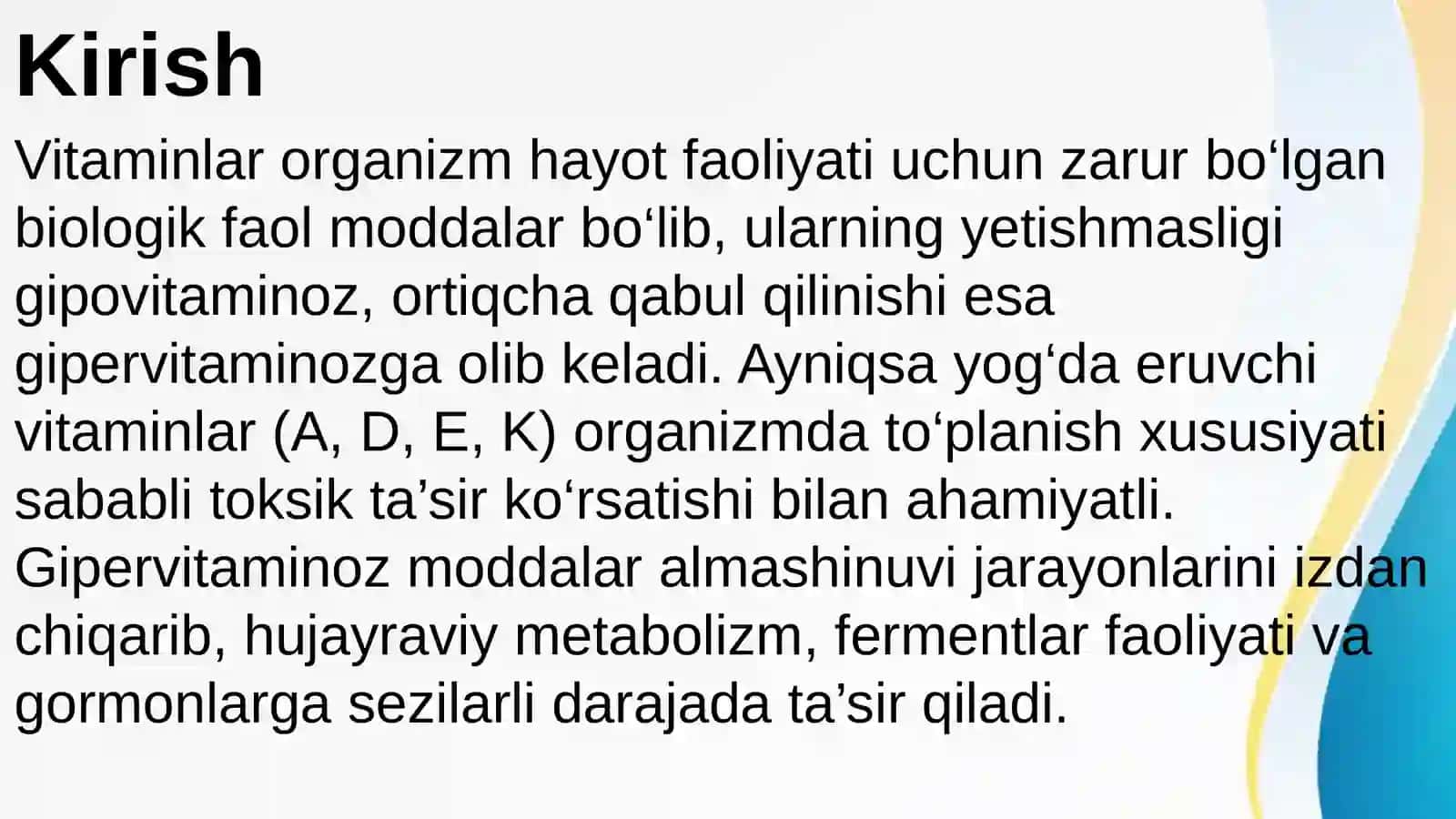 Gipovitaminoz va gipervitaminoz holatlarda moddalar almashinuvining buzilishi 3