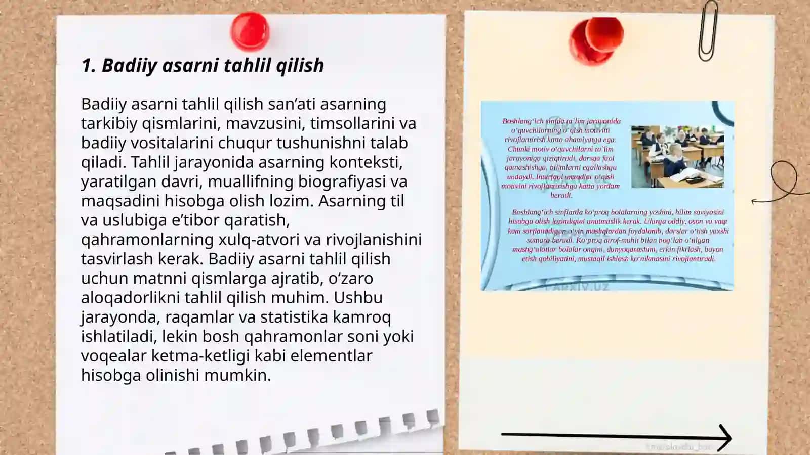 Boshlang'ich sinflarda badiy asar matni ustida ishlash 3
