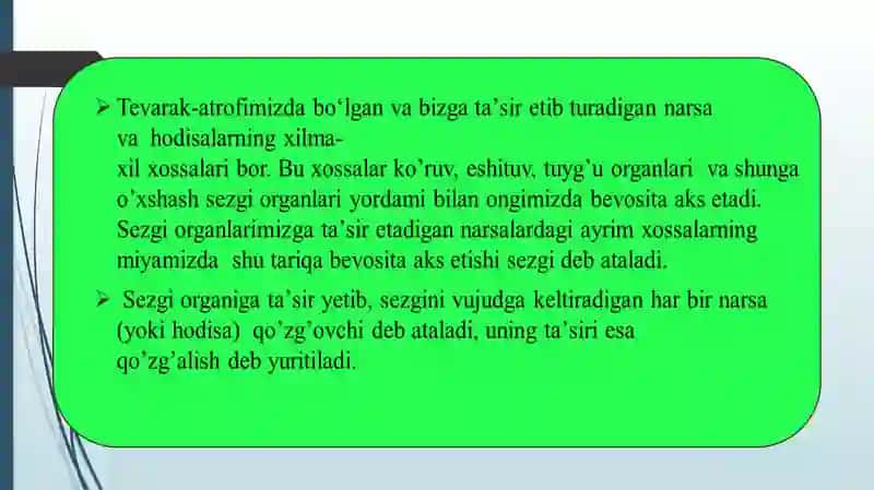 Sezishning fiziologik mexanizmlari. Sezgi turlari. Idrokning assotsiativ nazariyasi. 3