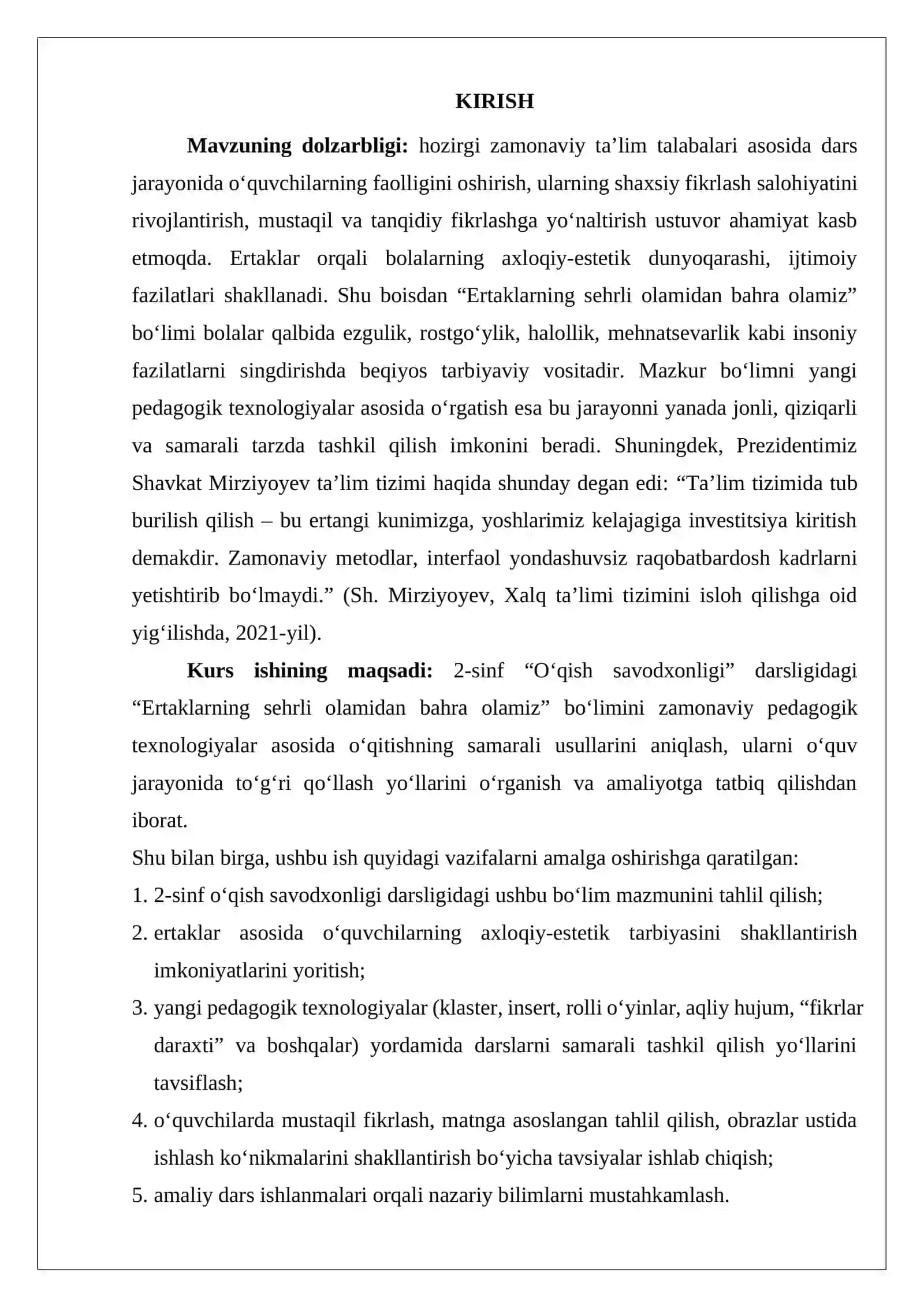 2-SINF O‘QISH SAVODXONLIGI DARSLIGIDAGI “ERTAKLARNING SEHRLI OLAMIDAN BAHRA OLAMIZ” BO‘LIMINI YANGI PEDAGOGIK TEXNOLOGIYALAR VOSITASIDA O‘RGANISH 3