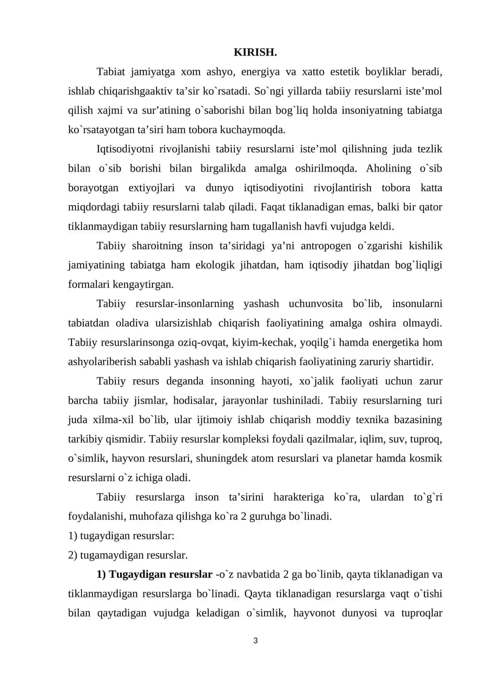 MAVZU: TABIIY RЕSURSLARDAN FОYDALANISHNING EKОLОGIK, IJTIMОIY-IQTISОDIY VA SIYOSIY JIHATLARI 3