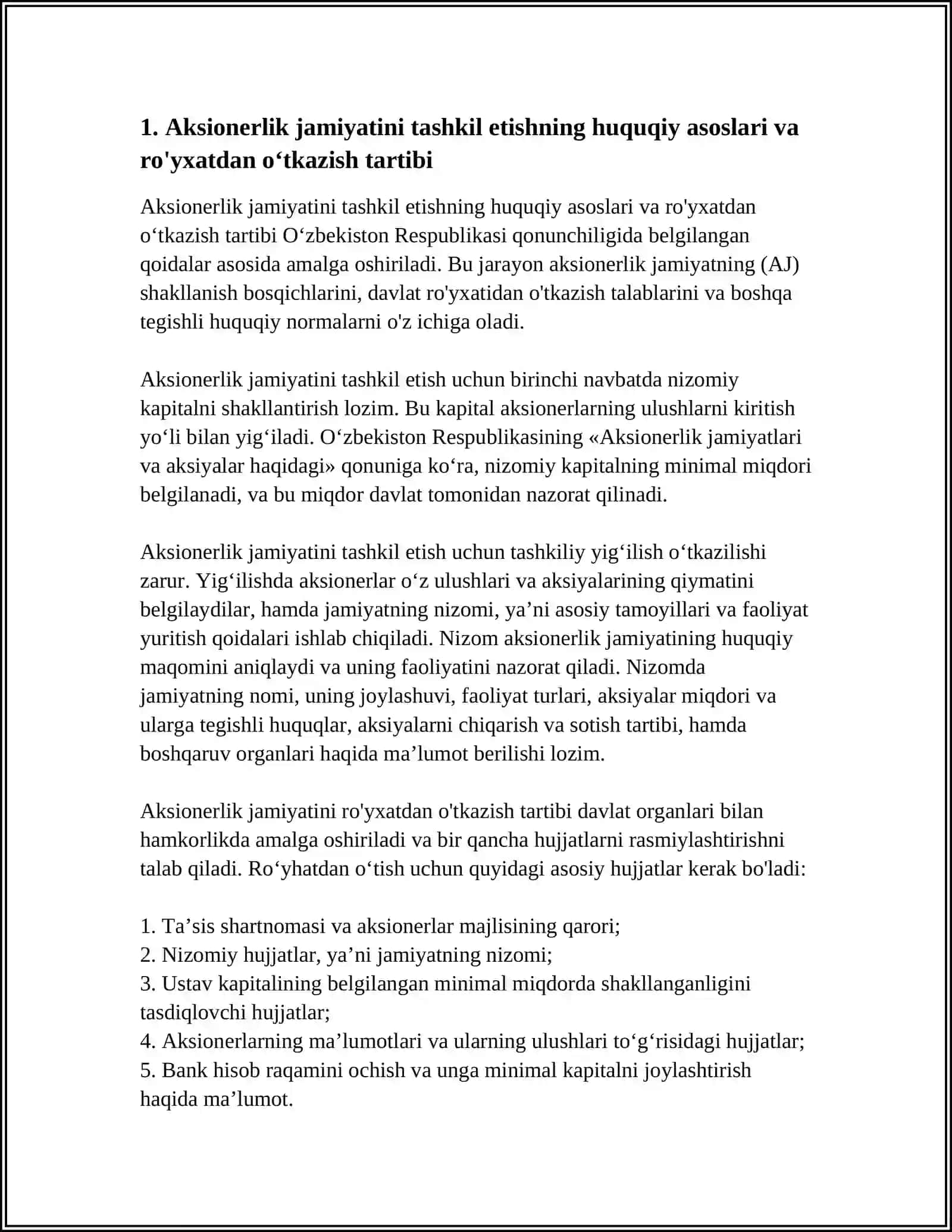 AKSIONERLIK JAMIYATINI TASHKIL QILISH VA FAOLIYATINING ASOSIY TAMOYILLARI 3