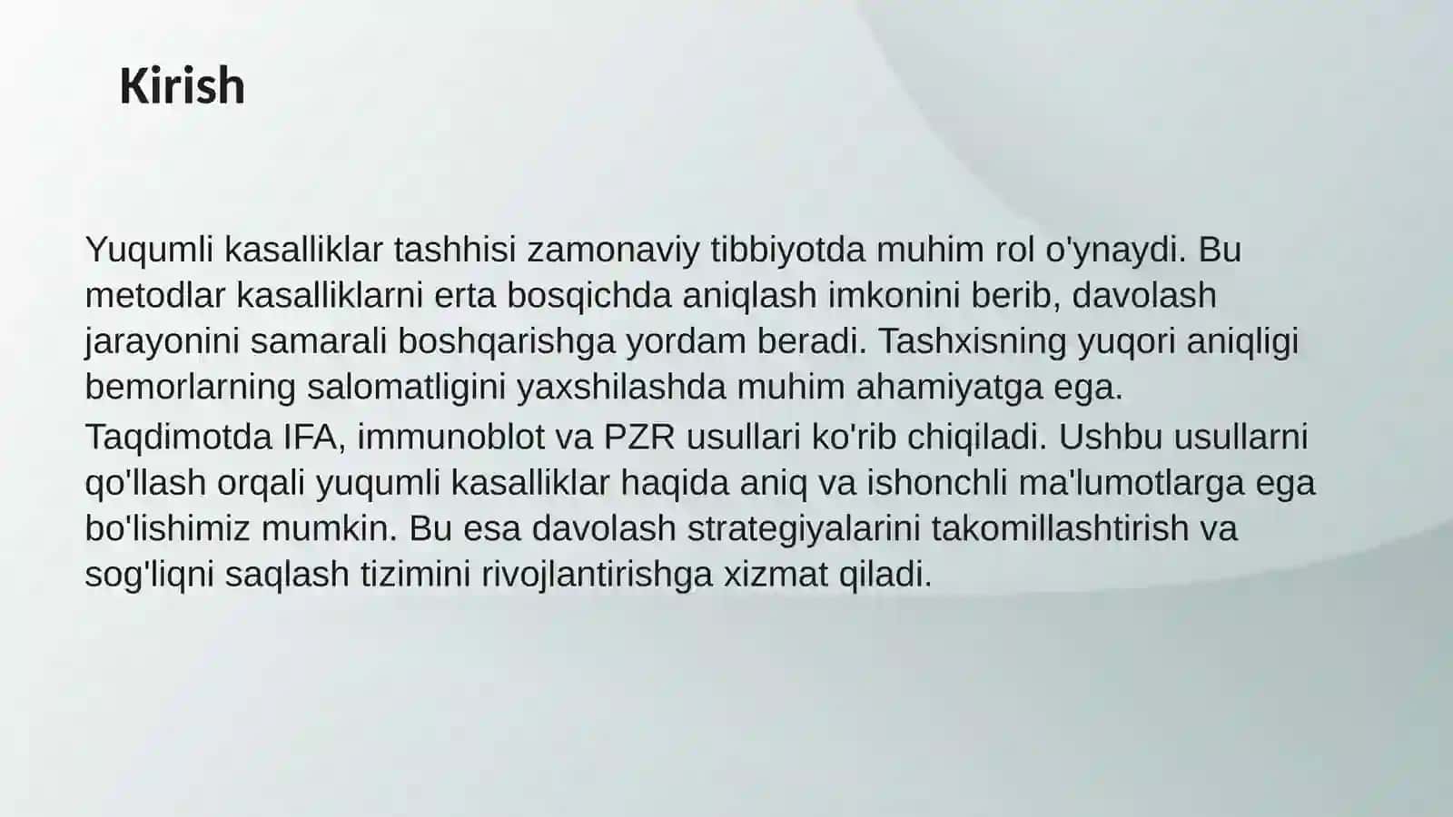 IFA, Immunoblot, PZR Radioimmun reaksiyalarning yuqumli kasalliklar tashhisida qo'llanilishi 3