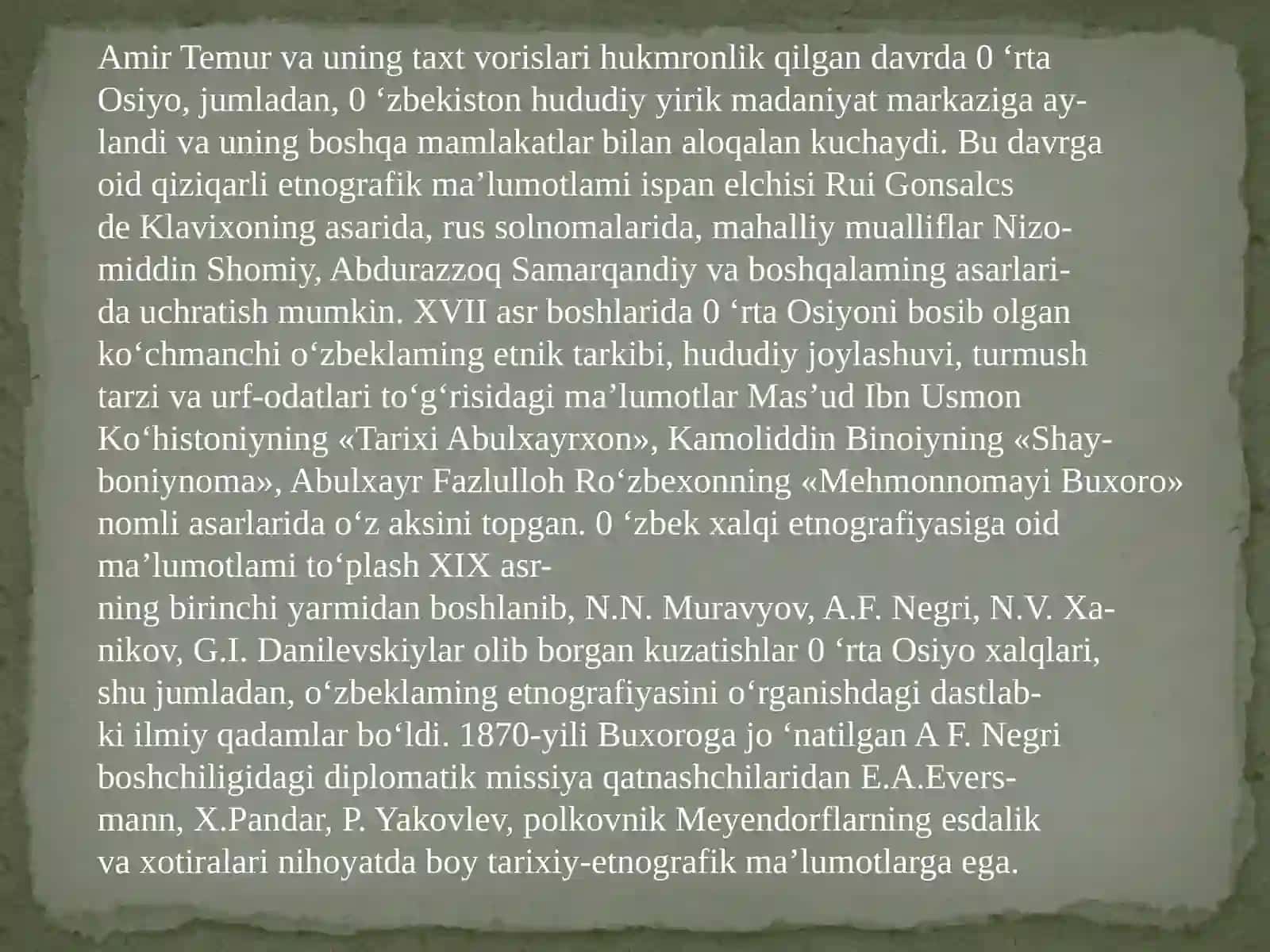 Tarixiy o‘lkashunoslik va turizmda etnografiyaning ahamiyati 3