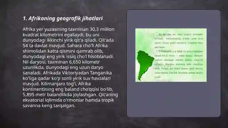 Afrika materigi geografik o'rni,okean qismlari,chekka nuqtalarining o'ziga xosligi 3
