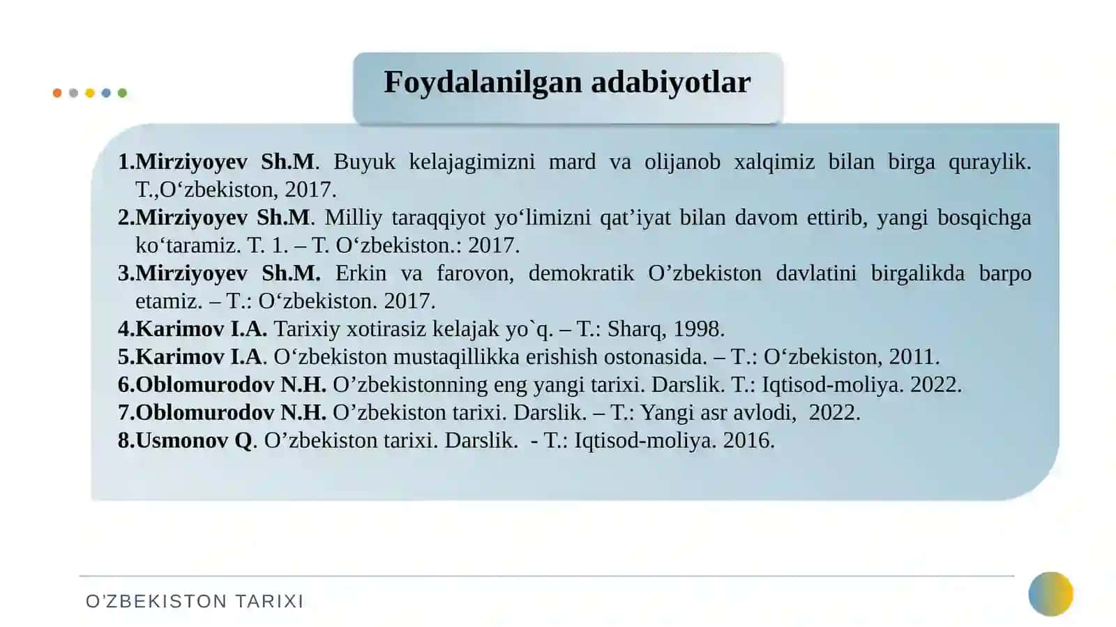 "O'zbekitonning eng yangi tarixi" faniga kirish 3