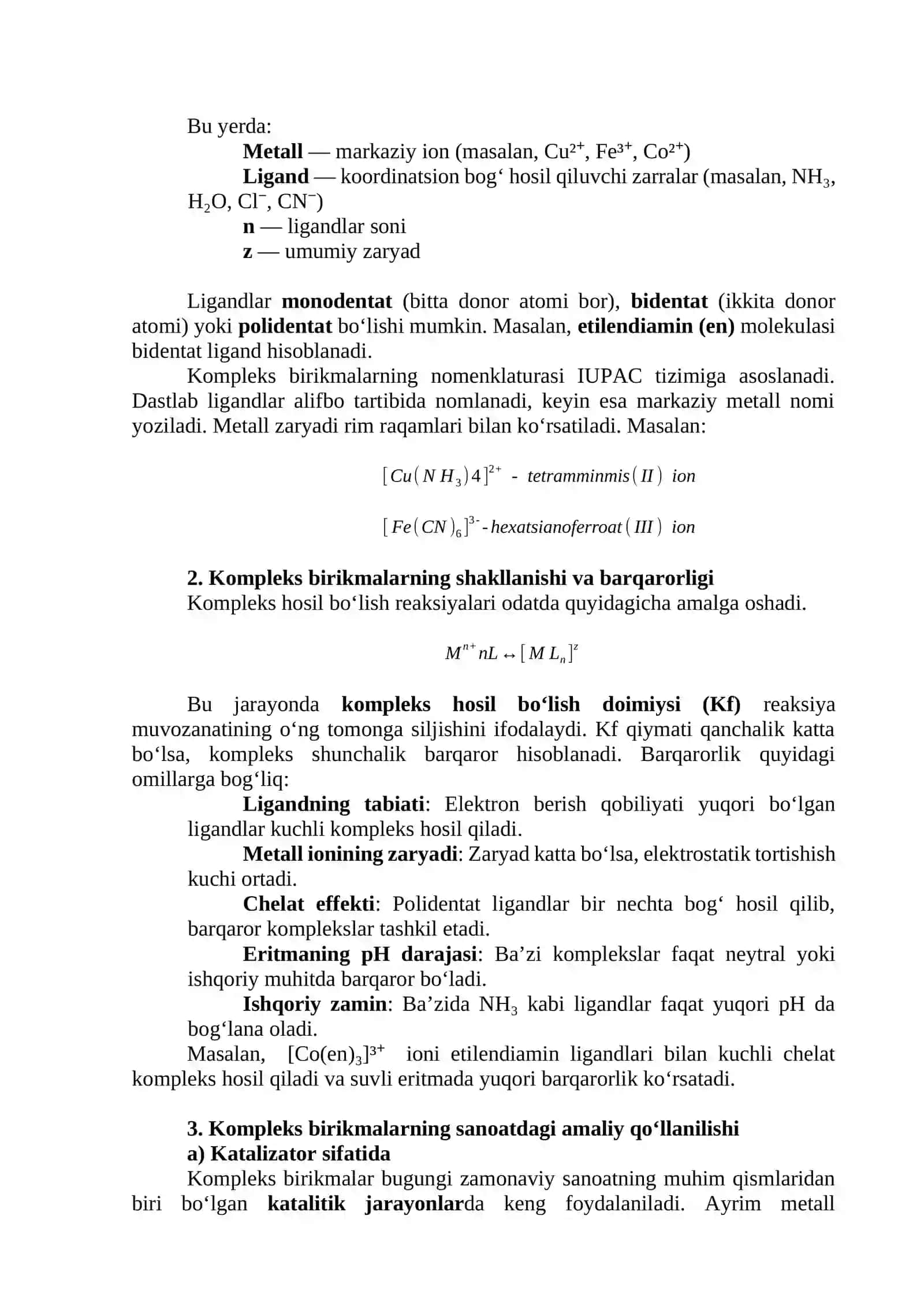 Kompleks birikmalar: tuzilishi va sanoatdagi amaliy qo‘llanilishi 3