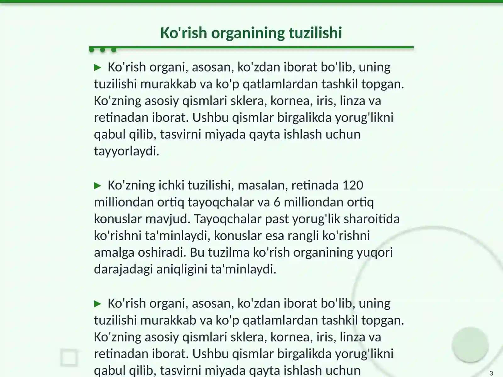 Anatomyadan koʻrish va eshitish organlarining tuzilishi 3