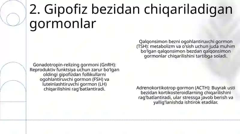 Gipofiz Va Epifizdan Ajraladigan Gormonlar Va Ularning Organizmdagi Ahamiyati. Qalqonsimon Va Qalqon Oldi Bezining Tuzilishi Va Funksiyasi. Me'Daosti Va Ayrisimon Bezning Fiziologiyasi 3