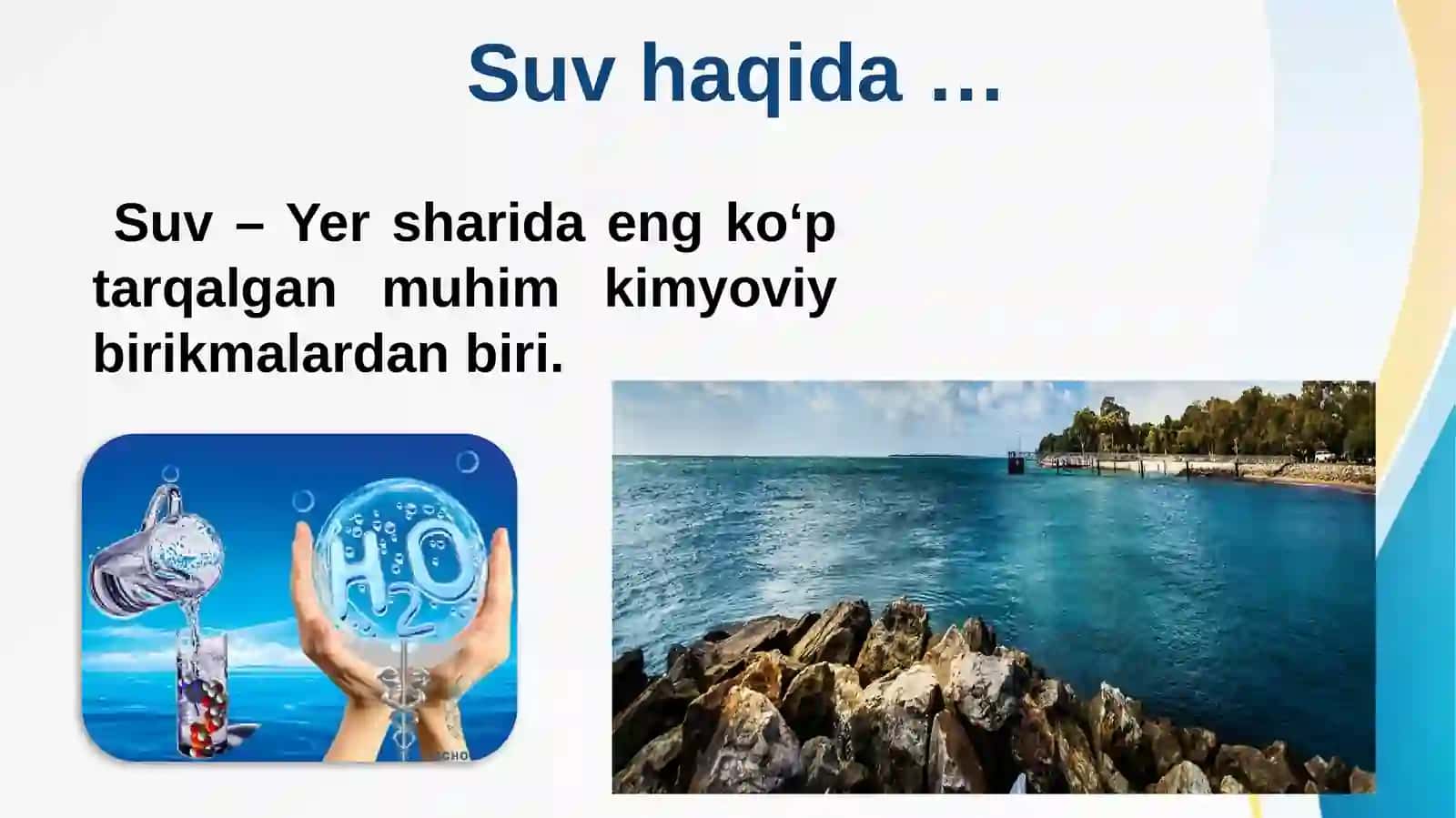 Suvning tabiatda tarqalishi, uning tirik organizimlar uchun ahamiyati. Ishlatilishi 3