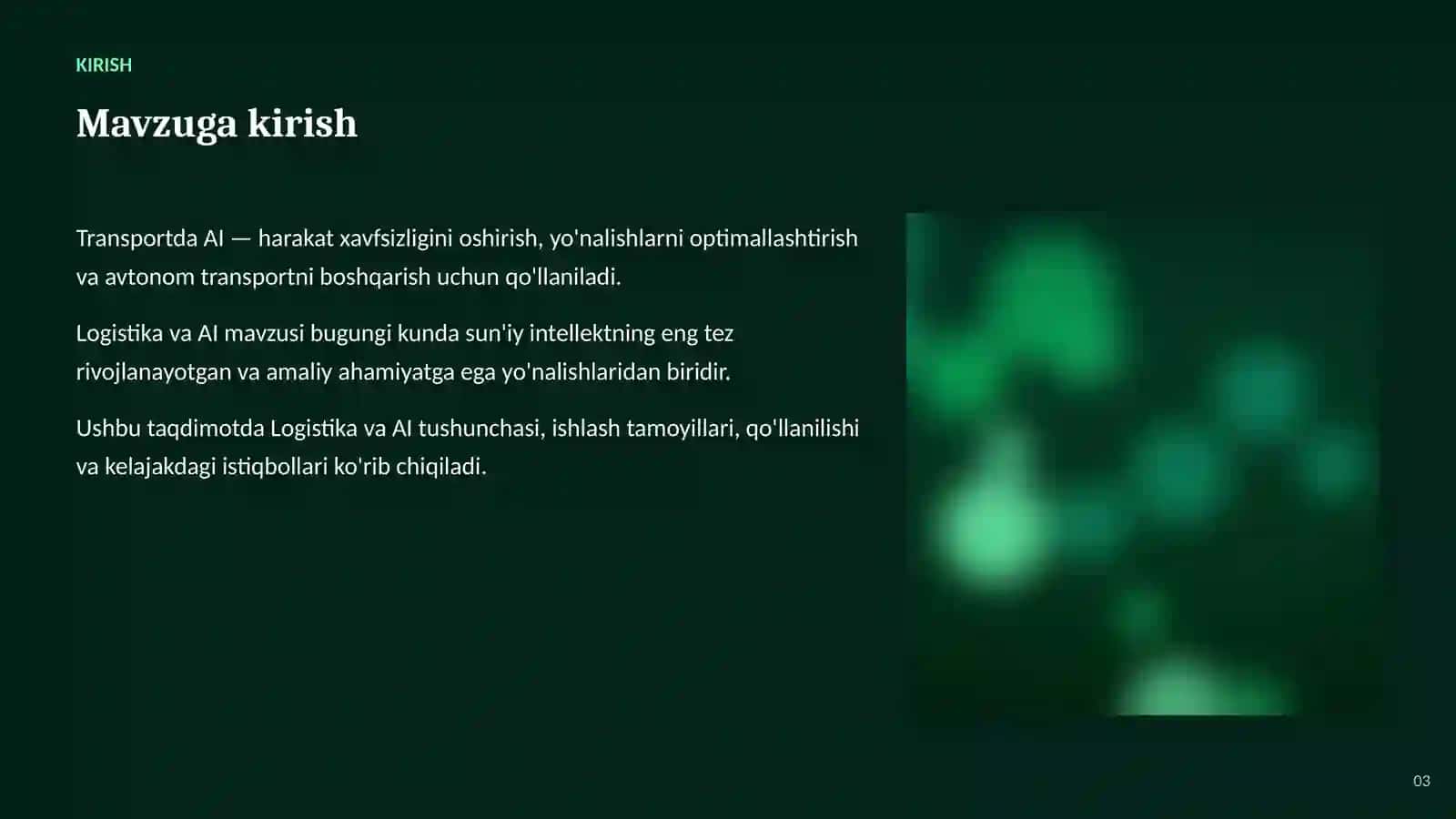 SUN'IY INTELLEKT • AI TRANSPORT VA AVTONOM TIZIMLAR 3