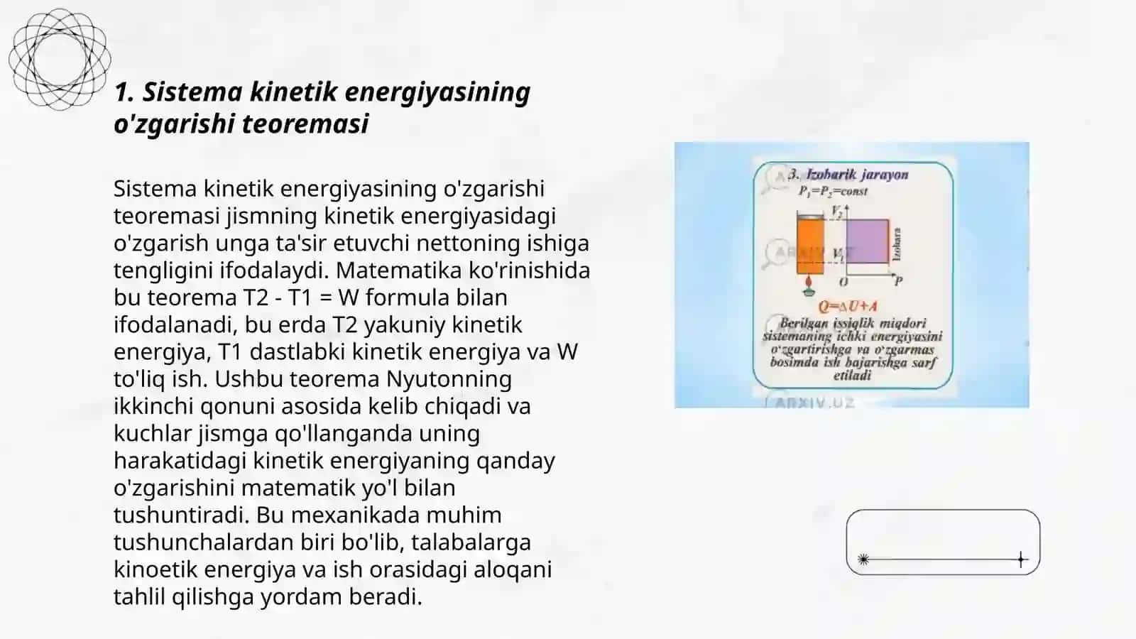 Sistema kinetik energiyasining o'zgarishi haqidagi teorema 3