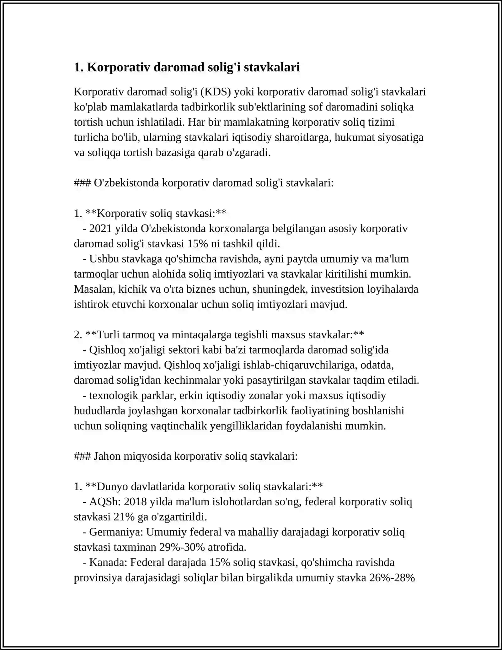 YURIDIK SHAXSLAR UCHUN SOLIQ STAVKALARI VA IMTIYOZLARI 3