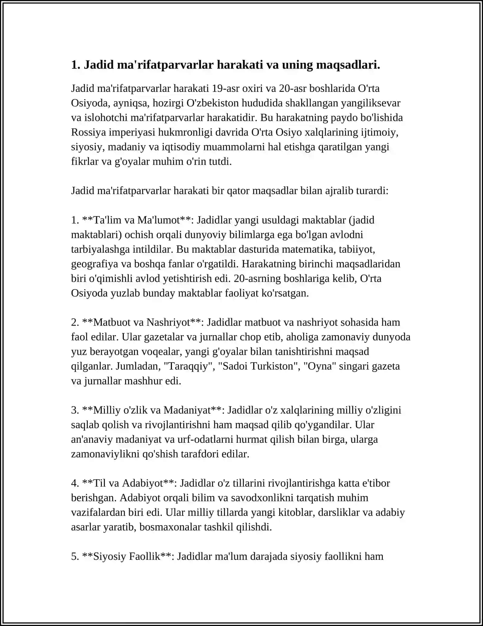 JADID MA’RIFATPARVARLARINING O’LKA IJTIMOIY-MA’NAVIY HAYOTIDA TUTGAN O’RNI (MUNAVVAR QORI, FITRAT, BEHBUDIY, AVLONIY VA BOSHQALAR) 3
