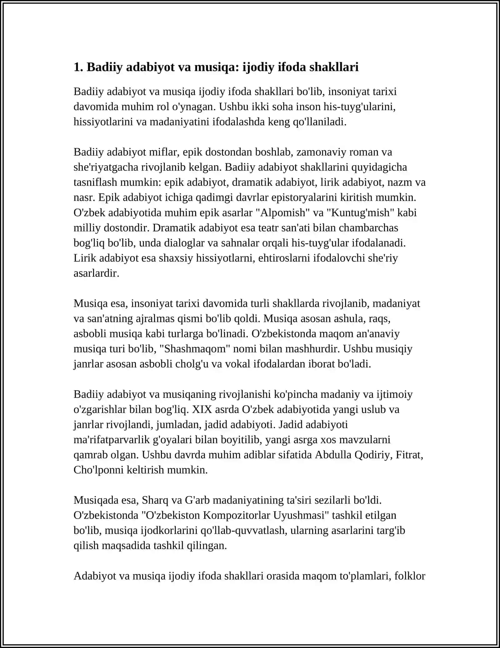 BADIIY ADABIYOTNING OʻZIGA XOSLIGINI BOSHQA SANʼAT TURLARI (MUSIQA VA RANGTASVIR)BILAN QIYOSLASH 3